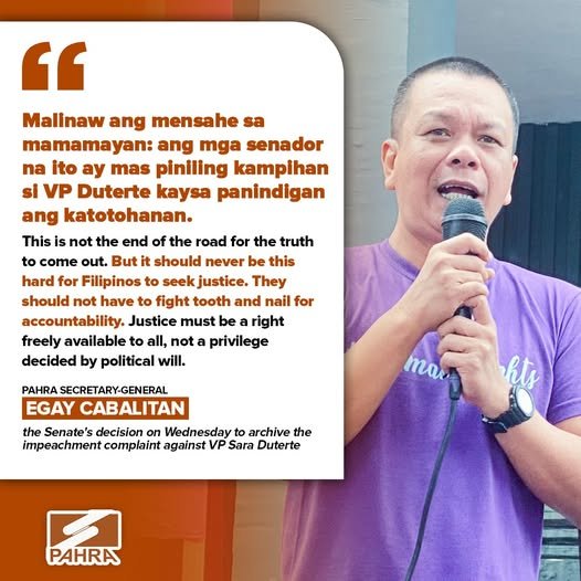 PAHRA: SENATORS WHO VOTED TO ARCHIVE VP DUTERTE IMPEACHMENT CASE CONCEALS TRUTH FROM FILIPINOS
