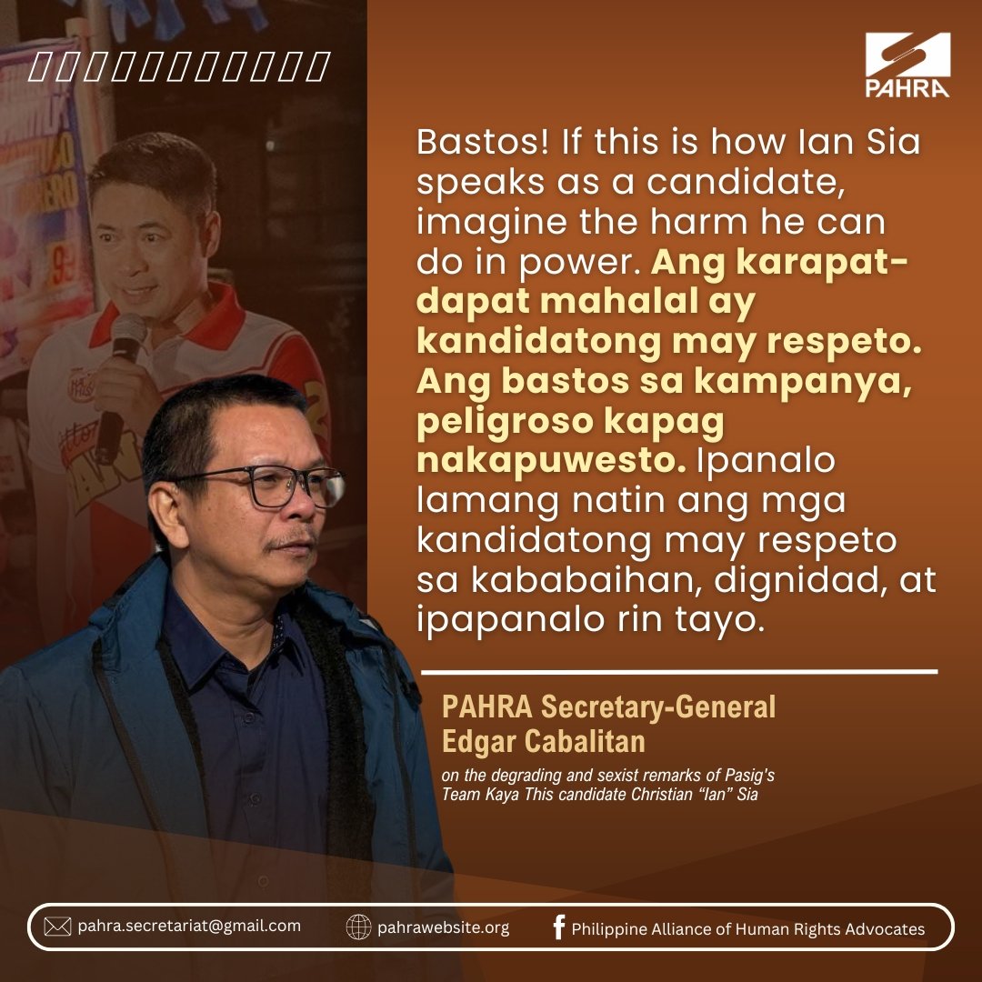 PAHRA, WOMEN'S RIGHTS GROUPS SLAM IAN SIA OVER MISOGYNISTIC REMARKS: ZERO VOTES FOR SEXIST CANDIDATES