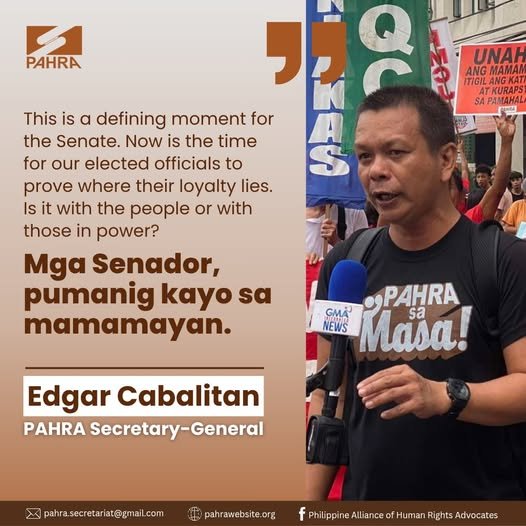'PUMANIG KAYO SA MAMAMAYAN' – PAHRA CALLS ON SENATE TO PROCEED WITH VP SARA'S IMPEACHMENT TRIAL