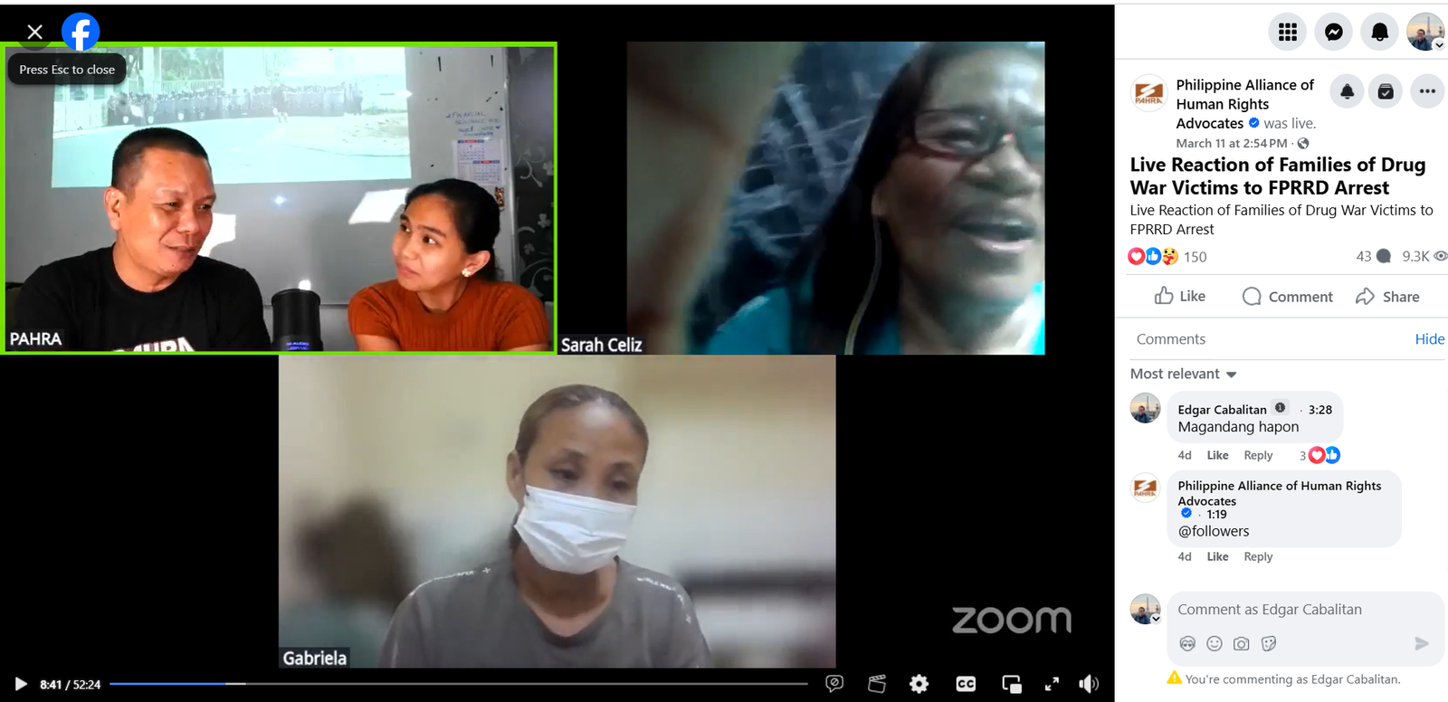 Relatives of EJK Victims React to Duterte’s ICC Arrest in PAHRA FB Live